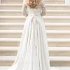 A Line Half Sleeve Lace Wedding Dress Off Shoulder V Back Bohemian Bridal Gown