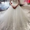 Court Train Sleeveless Tulle Ball Gown Bateau Applique Wedding Dresses