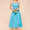 Ocean Blue Ruffle Chiffon Ankle Length Bridesmaid Dress Beach Wedding Wear Dress
