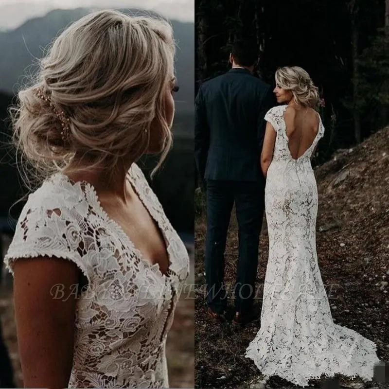 Keyhole Open Back Hot Beach Wedding Dress With Court Train - Image 2