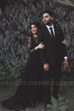 Black Long Sleeves Aline Wedding Maxi Dress