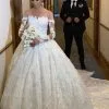 Off Shoulder Long Sleeves 3D Floral Aline Ball Gown Bridal Dress