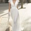 Deep V-Neck Cap Sleeves White Wedding Reception Dress Aline Maxi Dress