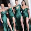 Unique Off-the-shoulder Strapless Emerald Green Elastic Satin Long Bridesmaid Dress