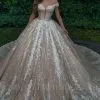 Luxury Off Shoulder Aline Wedding Dress With Shinny Lace Appliques