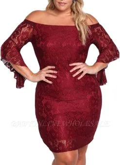 Lace Dress Plus Size Off Shoulder Bodycon Mini Dress Oversize Party Clubwear