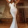 Charming Mermaid Wedding Dress Satin V-Neck Slim Party Dress
