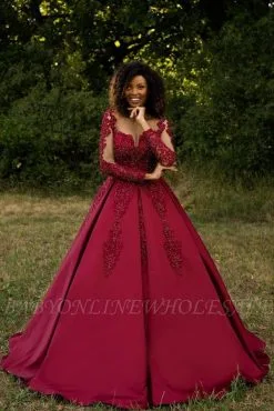 Gorgeous Red Satin Evening Maxi Gown Lace Appliques