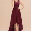 Bugundy Jewel Neck Hi-Lo Evening Dress