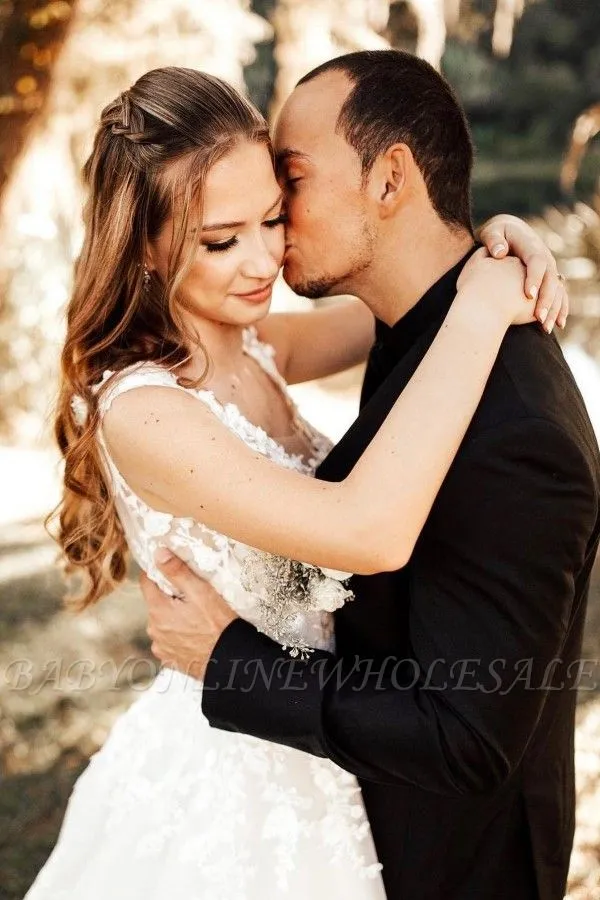 V-neck Simple Sleeveless Floor Length Forest Wedding Dress - Image 4