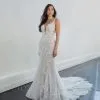 Exquisite Floor Length Deep V-Neck Sleeveless Mermaid Lace Wedding Dress With Chapel Train