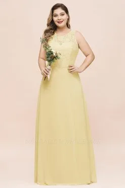 Plus Size Chiffon Lace Bridesmaid Dress Sleeveless Aline Evening Maxi Dress