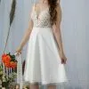 Stylish V-Neck Floral Lace Short Wedding Dress Sleeveless Dress For Bride