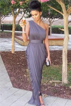 Chiffon One Shoulder Affordable Long Bridesmaid Dresses Simple Ruffle Stunning Plus Size Wedding Dress Under 100