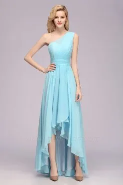 Elegant One Shoulder Chiffon Hi-Lo Bridesmaid Dress