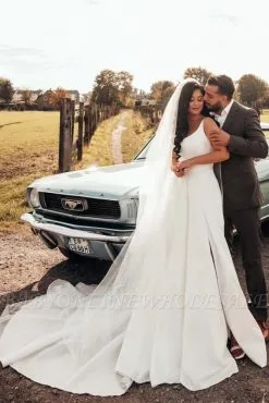 Simple Style White Stain Long Summer Wedding Dress