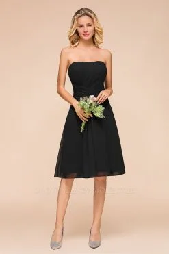 Black Sleeveless Chiffon Short Wedding Party Dress Knee Length