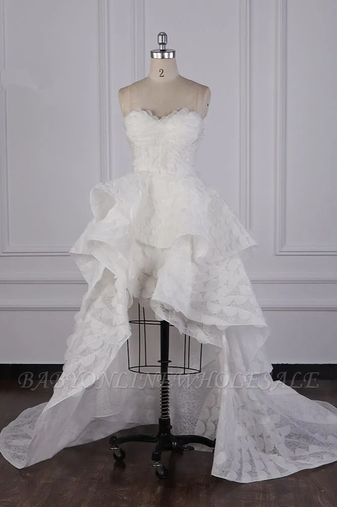 Chic Hi-Lo Sweetheart Sleeveless Tiered Wedding Dress With Appliques - Image 2