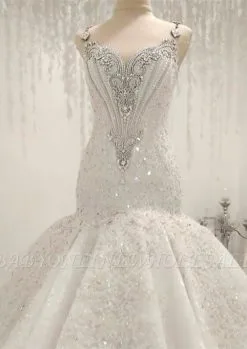 Cap Sleeves Sparkle Diamond Fit And Flare Wedding Dresses Online