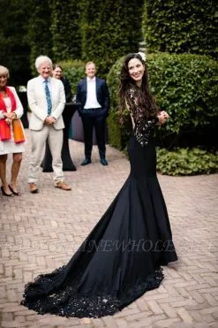 Black Long Sleeves Mermaid Wedding Dress With Sweep Train
