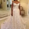 Off Shoulder White Floral Lace Appliques Bridal Gown Romantic Wedding Dress