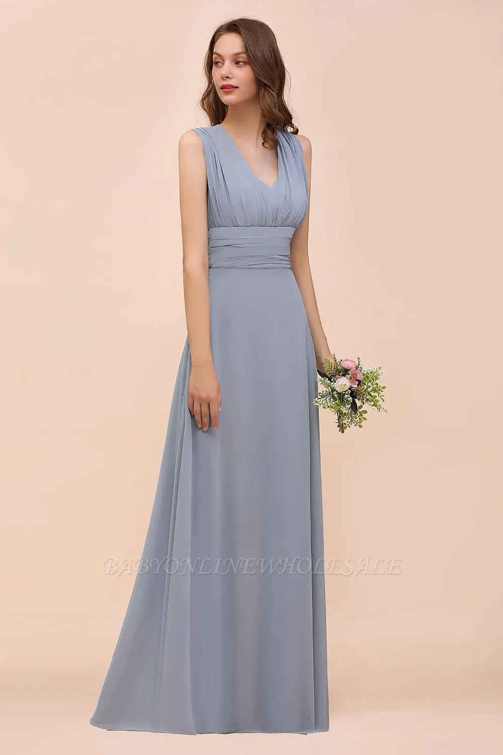 Grey Ruffle Chiffon Aline Infinity Bridesmaid Dress - Image 6