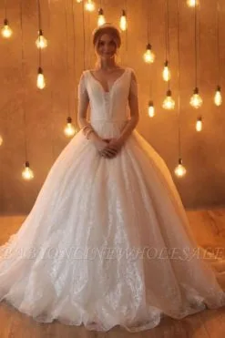 Elegant Tassel Sleeves V-Neck Aline Wedding Gown