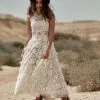 Boho Halter Sleeveless Floral Simple Wedding Dress