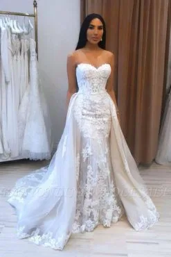 Stunning Sweetheart Sleeveless Mermaid Bridal Dress With Detachable Tulle Train