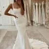 Sexy Spaghetti Strap White Satin Long Wedding Dresses