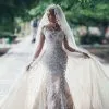 Glamorous Mermaid Long Sleeves Lace Wedding Dresses | Scoop Appliques Detachable Skirt Bridal Gowns