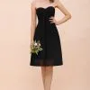Sweetheart Black Short Wedding Party Dress Sleeveless Knee Length Bridesmaid Dress