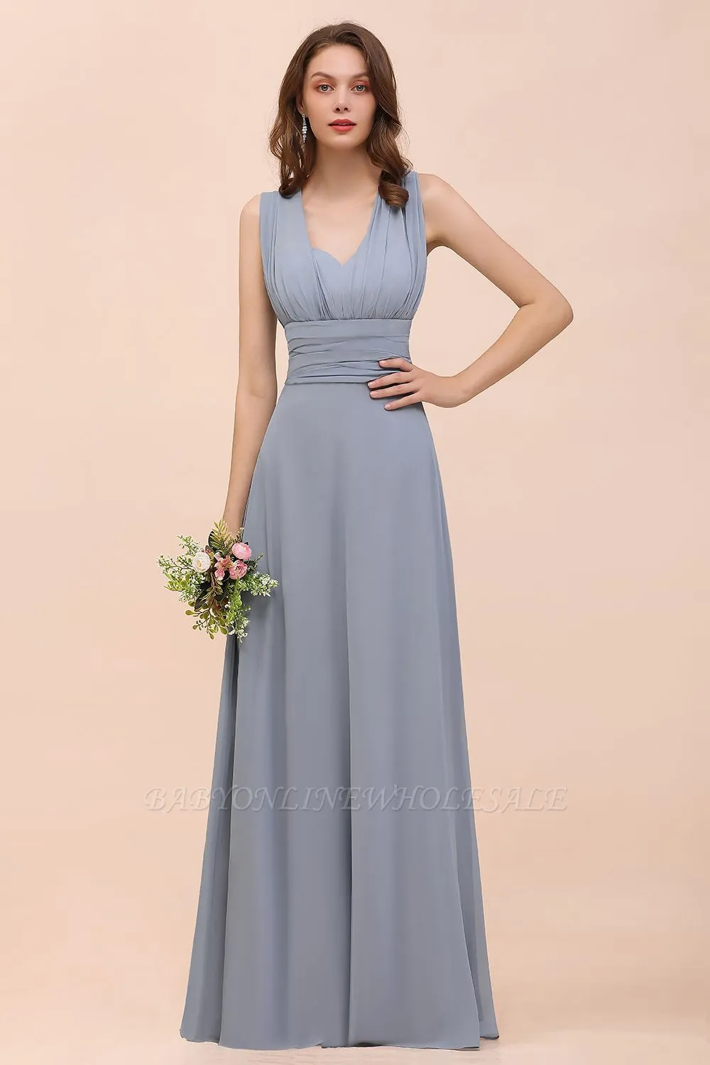 Grey Ruffle Chiffon Aline Infinity Bridesmaid Dress